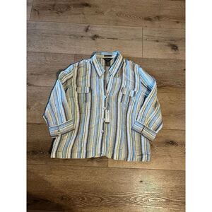 Van Heusen Womens Multicolor Striped Linen Long Sleeve Shirt Button Up XL NWT